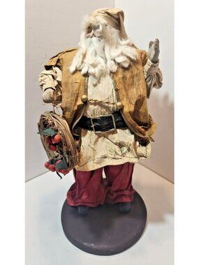 Vtg Large Unique Paper One of A Kind Santa Figurine Holding Wreath Decor